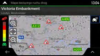 2. Naciśnij, aby wyświetlić na mapie informacje o ruchu drogowym w czasie rzeczywistym. Zostanie wyświetlona mapa 2D z odcinkami dróg oznaczonymi kolorami zgodnie z wpływem zdarzenia na ruch drogowy.