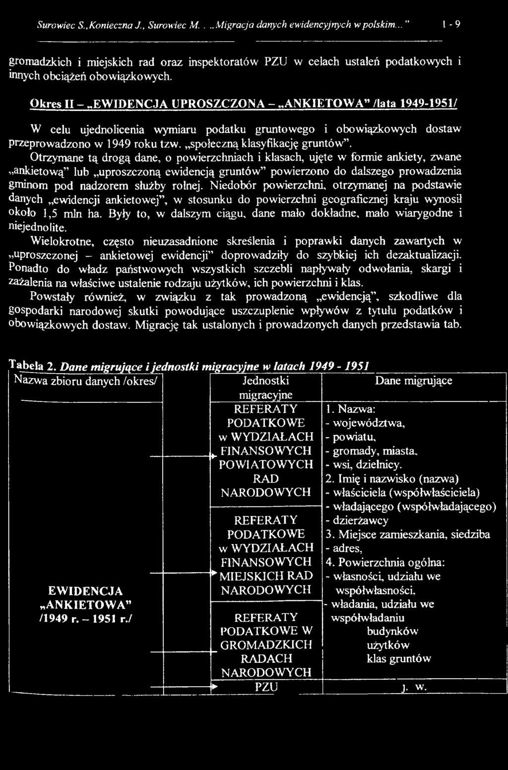 Otrzymane tą drogą dane, o powierzchniach i klasach, ujęte w formie ankiety, zwane ankietową lub uproszczoną ewidencją gruntów powierzono do dalszego prowadzenia gminom pod nadzorem służby rolnej.