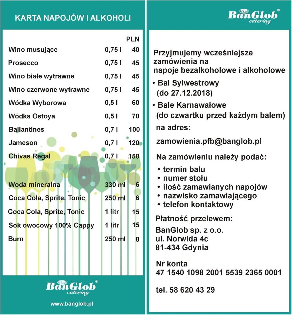 MENU BAL SYLWESTROWY 2018 MENU 160 pln/os.