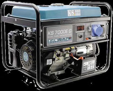 GENERATORY LPG/BENZYNOWE KS 3000G Silnik Czas pracy bez tankowania przy 50% 3.0 kw 2.6 kw 7 KM ręczne LPG/ KS 210 2 х 16 А 15 l 0.6 l 15 godzin 45.4 kg KS 7000E G Czas pracy bez tankowania przy 50% 5.