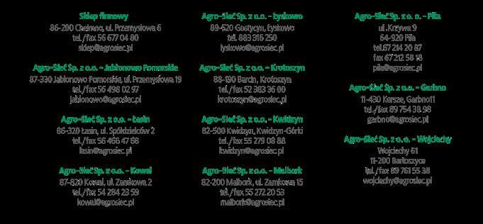 Przemysłowa 6 86-200 Chełmno 7. tel. 56 677 04 60 fax: 56 677 04 61 8. 9. e-mail: sekretariat@agrosiec.pl www.agrosiec.pl 10.