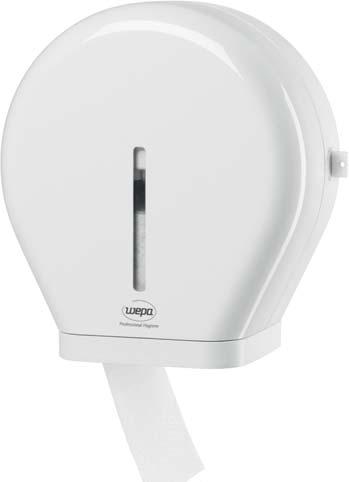 Dozownik papieru toaletowego Jumbo Uniwersalny - dwa rozmiary do każdej wielkości toalety Transparentny duże okienko umożliwia łatwą kontrolę stanu