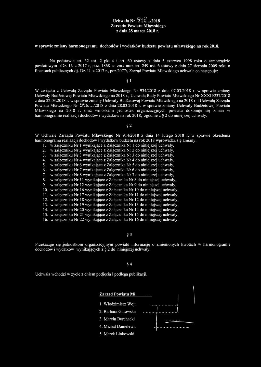 03.208 r. w sprawie zmiany Uchwały Budżetowej Powiatu Mławskiego na 208 r., Uchwałą Rady Powiatu Mławskiego Nr XXXII/237/208 z dnia 22.03.208 r. w sprawie zmiany Uchwały Budżetowej Powiatu Mławskiego na 208r.