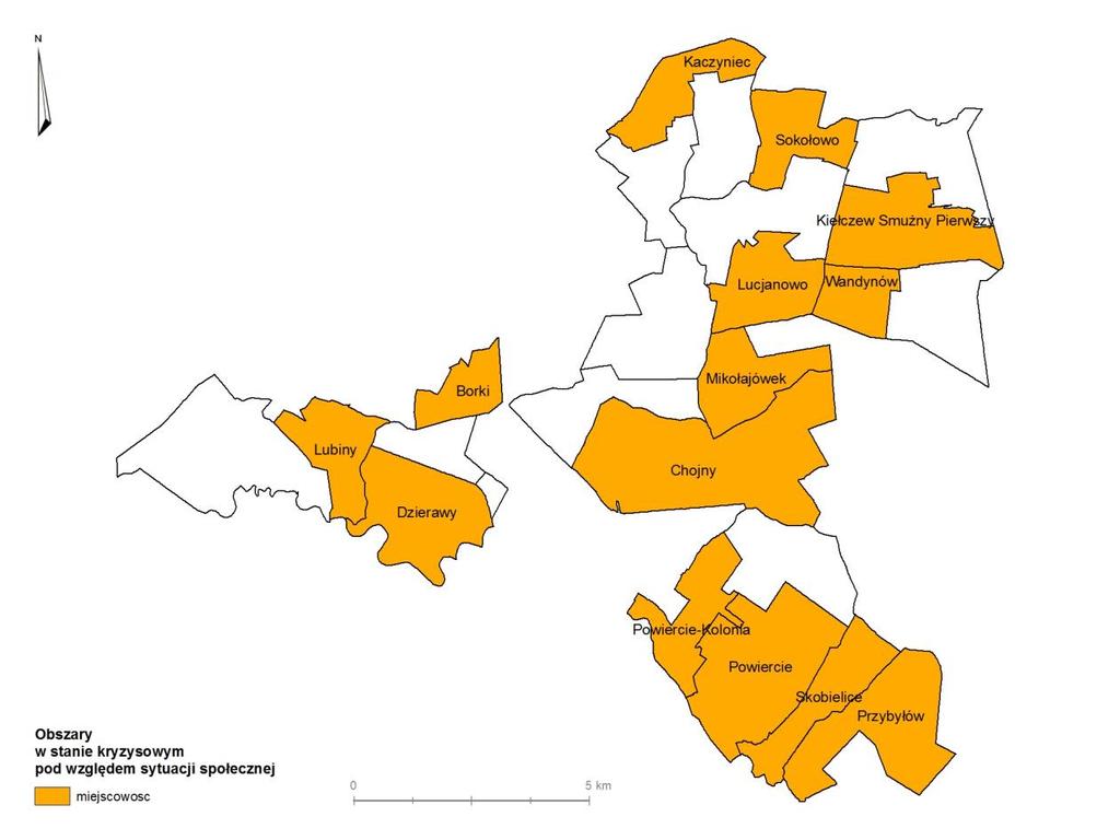 Mapa nr 2 Obszary w stanie kryzysowym pod względem występowania negatywnych zjawisk społecznych na terenie Gminy Koło Źródło danych: Opracowanie własne 3.9.