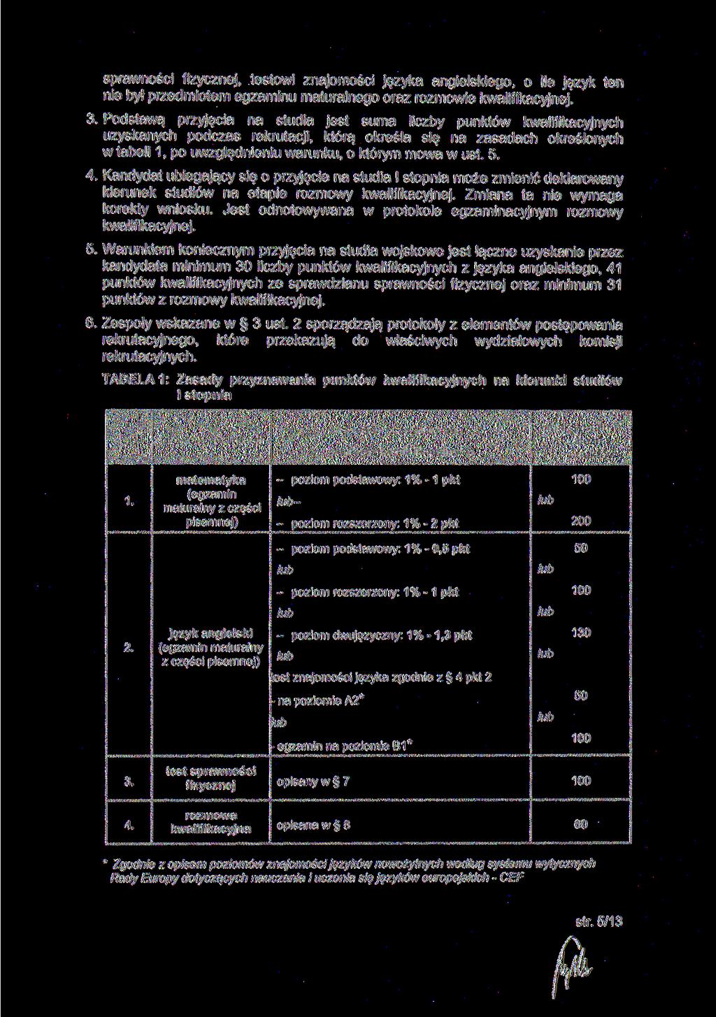 sprawności fizycznej, testowi znajomości języka angielskiego, o ile język ten nie był przedmiotem egzaminu maturalnego oraz rozmowie kwalifikacyjnej. 3.