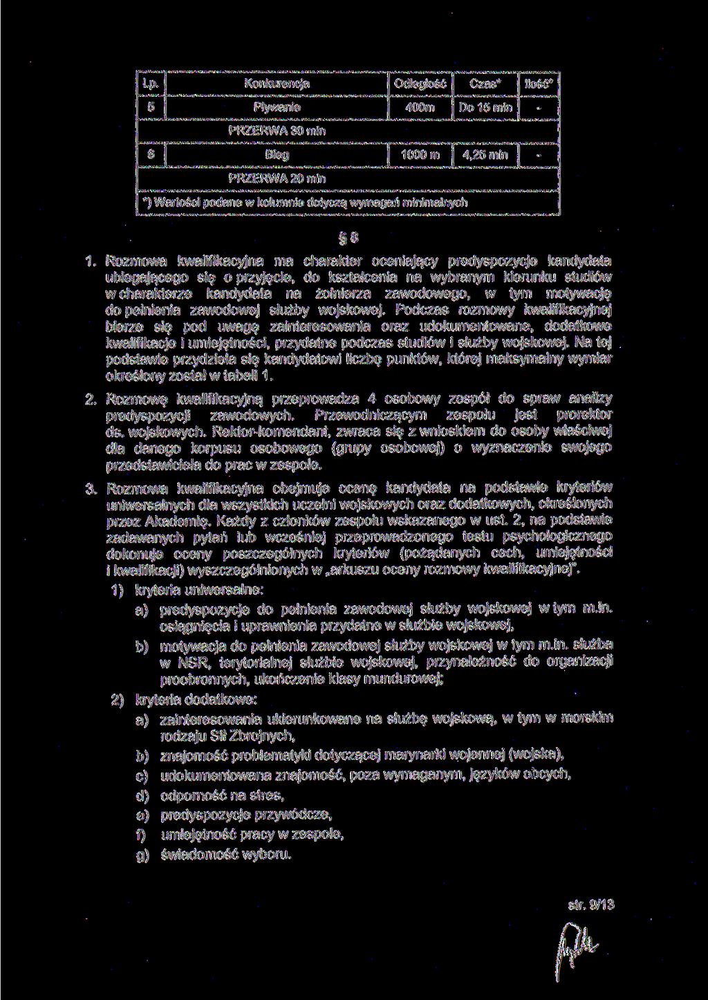 Lp. Konkurencja Odległość Czas* Ilość* 5 Pływanie 400 m Do 15 min 1000 m 4,25 min PRZERWA 30 min 6 Bieg PRZERWA 20 min *) Wartości podane w kolumnie dotyczą wymagań minimalnych 8 1.