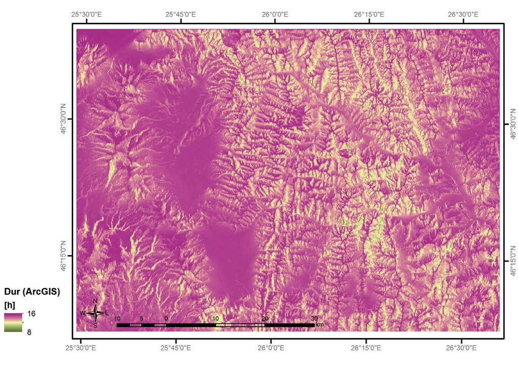 94 Kamil Leziak Ryc. 20. Mapa usłonecznienia potencjalnego stworzona za pomocą modelu ARS Fig. 20. Map of direct daylight duration created with the ARS model Ryc.