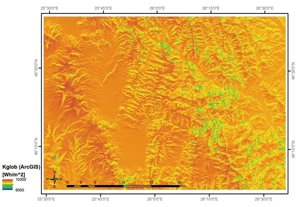 Map of total solar irradiance created with the r.sun model Ryc. 5.
