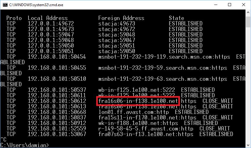 Polecenie NETSTAT 2018 Za pośrednictwem strony internetowej