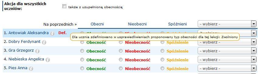 Jest to szczególnie przydatne w przypadku uczniów, którzy z góry mają być zwolnieni z W-F na cały semestr, lub też nie chodzą na religię.