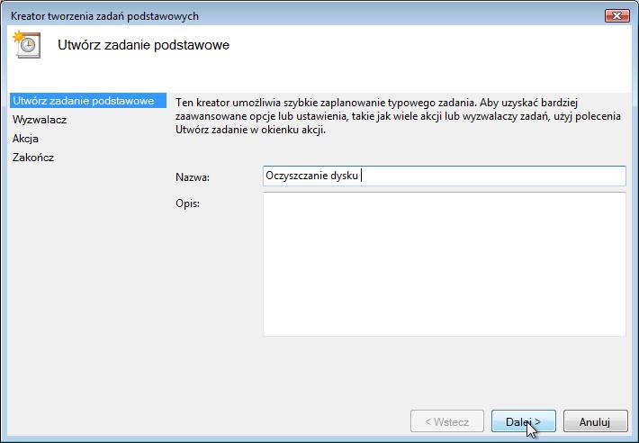 Krok 3 Otworzy się okno "Kreator tworzenia zadań podstawowych".