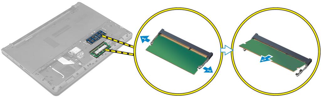 Wymontowywanie modułu pamięci 1 Wykonaj procedury przedstawione w sekcji Przed przystąpieniem do serwisowania komputera.