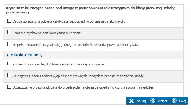 9 Usuwa placówkę z listy preferencji Następnie proszę przejśd do kolejnego kroku wprowadzania danych przyciskiem Dalej Lista preferencji kandydata, który ubiega się w rekrutacji tylko do szkoły