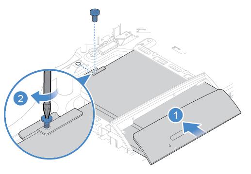 Rysunek 22. Instalowanie napędu optycznego 4. Zainstaluj z powrotem usunięte części. Wymiana części: patrz Kończenie wymiany części na stronie 50.