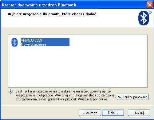 Komputer rozpocznie poszukiwania urządzeń Bluetooth znajdujących się w pobliżu.