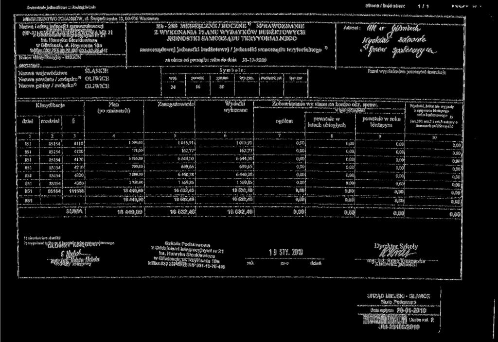eme jednostkowe Rod/ai: Szkoła Strona / ilość stron: / MINISTERSTWO FINANSÓW, ul. Świętokrzyska I2.00-4I Wars/_a\\a Na/\\a i adres jednostki sprawo/.dawc/.ei im. Henryka Sienkiewicza w Gliwicach, ul.