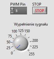 Na wejście PWM Pin bloku PWM Write Pin należy utworzyć nowy element Control, dzięki któremu będzie możliwe zdefiniowanie numeru pinu wykorzystanego w Arduino (można to zrobić z poziomu aplikacji Vi;