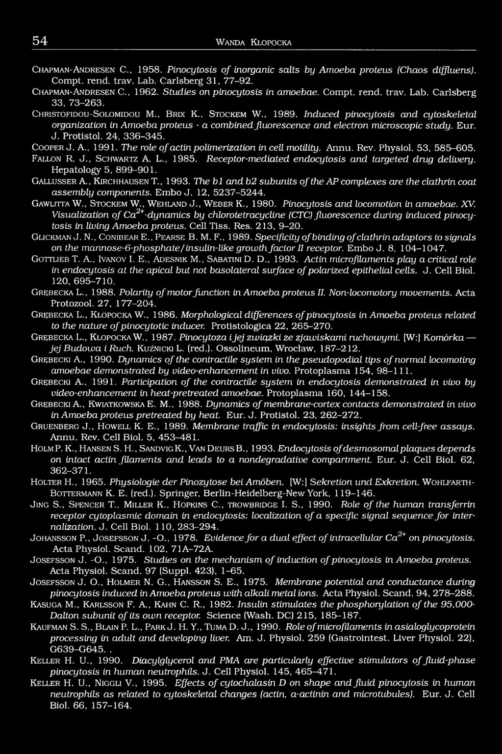 Induced pinocytosis and cytoskeletal Organization in Amoeba proteus - a combined fluorescence and electron microscopic study. Eur. J. Protistol. 24, 336-345. C ooper J. A., 1991.