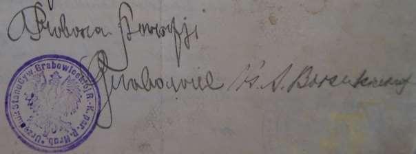 Monografia rzymskokatolickiej parafii św. Mikołaja w Grabowcu, tom II 9 Zdjęcie 3 Rok 1923. Podpis proboszcza parafii Grabowiec ks.