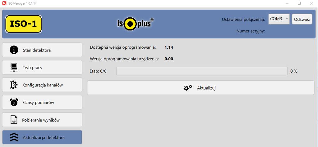 Aktualizacja detektora Jeżeli urządzenie wymaga aktualizacji należy ja bezwzględnie wykonać używając opcji Aktualizuj.