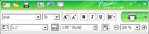 Jak korzystać z aplikacji P-touch Editor Lite (tylko systemy Windows ) Okno układu 1 2 1 Pasek narzędzi poleceń Ikona Wyświetla ekran tworzenia nowej etykiety.