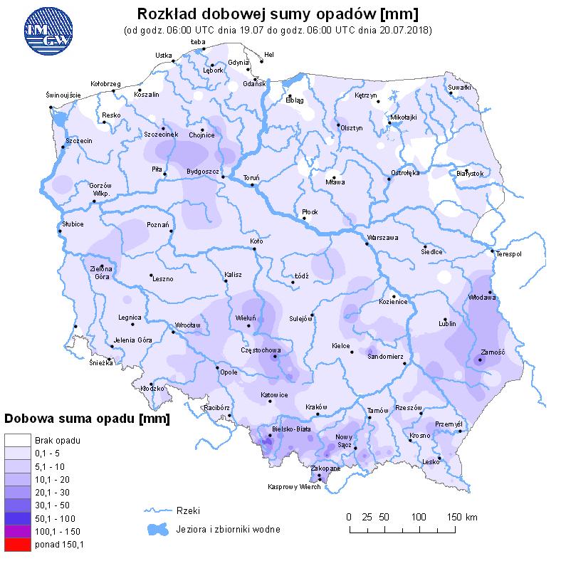 Ryc. 2. Rozkład dobowej sumy opadów Dorzecze Wisły Stan wody w dorzeczu Wisły układa się głównie w strefie wody średniej i niskiej.