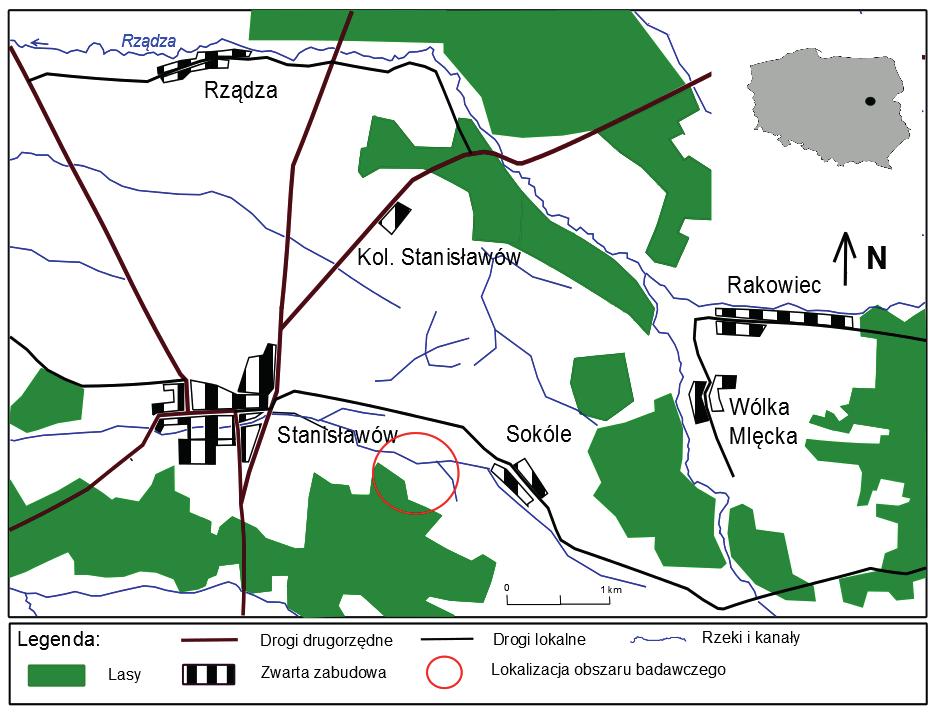 Geochemiczne 147 Ryc. 1. Lokalizacja obszaru badawczego (opracowanie własne na podstawie mapy topograficznej w skali 1:50000, arkusz N 34-14 A Mińsk Mazowiecki). Fig. 1. Location of study area (author s elaboration on the basis of topographic map, scale 1:50000, sheet N 34 14 A Mińsk Mazowiecki).