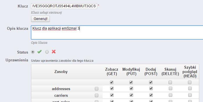 Zaawansowane->API. 2.