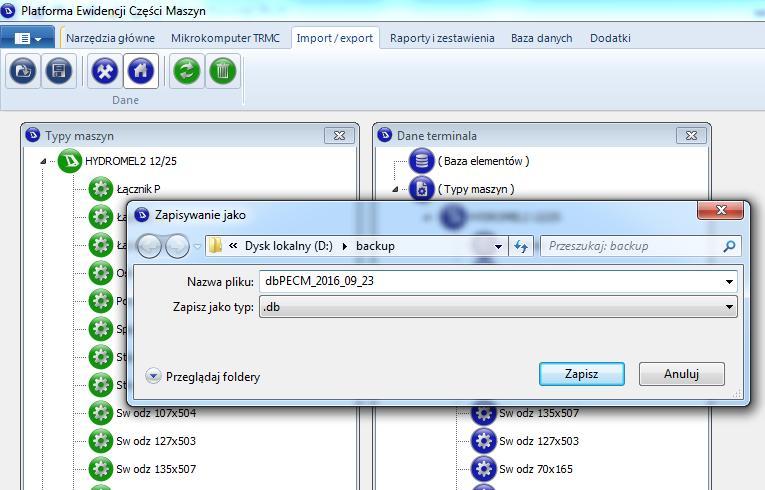 eksportu danych z/do plikowej bazy danych (rys. 7)