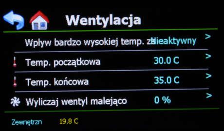 dezaktywować wpływ temperatury zewnętrznej. Temperatura początkowa: Wybieramy temperaturę, od której opcja ta rozpocznie pracę.