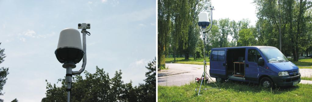 Widok wieloczujnikowej platformy obserwacyjnej: kopuła radaru (na dole) oraz ruchomy zespół kamer (w części górnej) W czasie wstępnych testów działania algorytmu syntezy danych, platforma