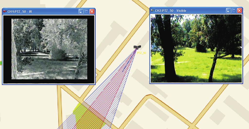 Synteza danych w wieloczujnikowym systemie ochrony perymetrycznej obiektów 211 W momencie wykrycia przez radar potencjalnego celu [9], uzyskane z radaru dane o odległości i orientacji przestrzennej