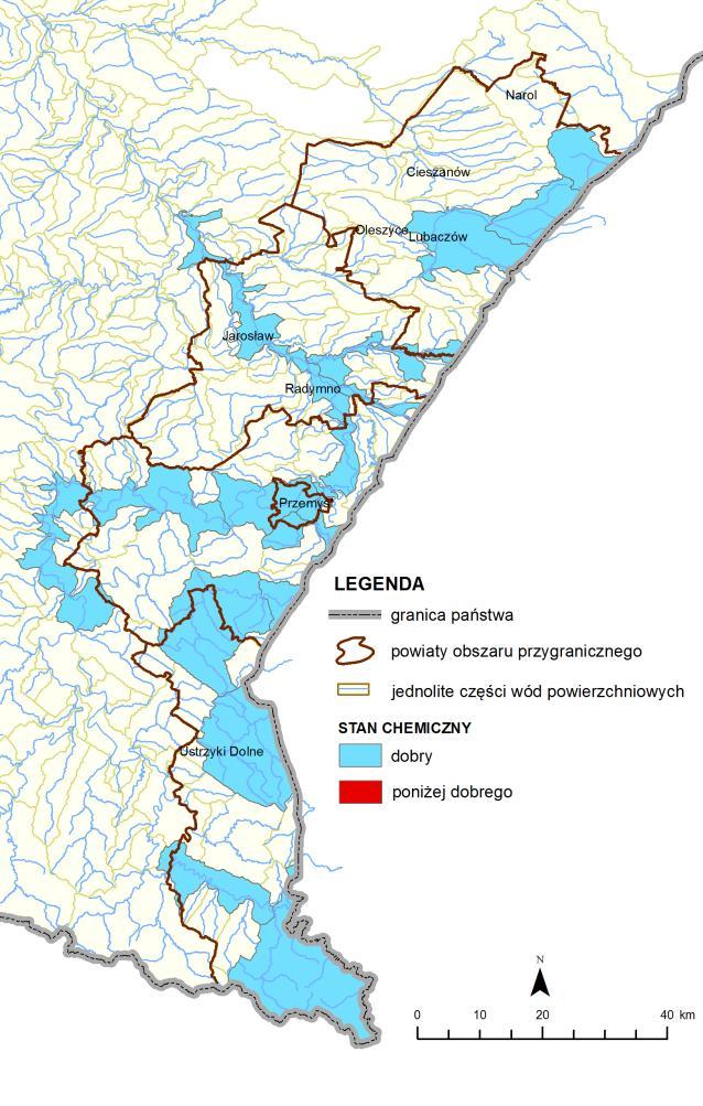 Substancje priorytetowe i inne substancje zanieczyszczające, stanowiące podstawę oceny stanu chemicznego jednolitych części wód, monitorowane były na obszarze przygranicznym w 16 jednolitych