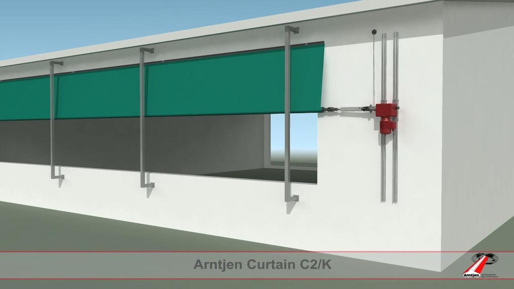 Kurtyna Arntjen C2/K/270 - Kurtyna C2/K jest otwierana od dołu za pomocą napędu podnoszącego. - Jest ona przeznaczona do otworów bocznych o wysokości do 270 cm.