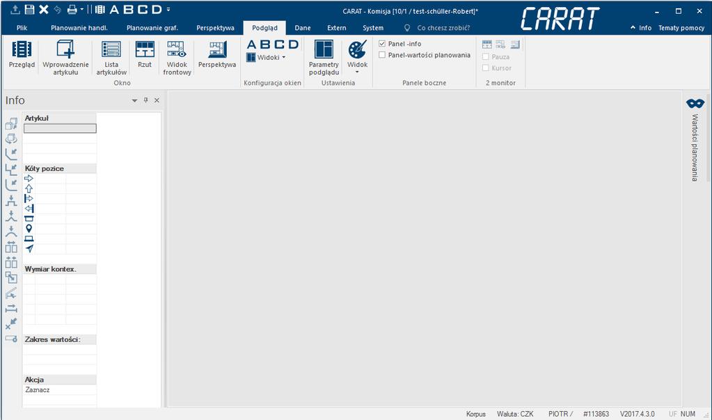 CARAT Nowy interfejs Panel narzędzi szybki dostęp pasek menu standardowy panel