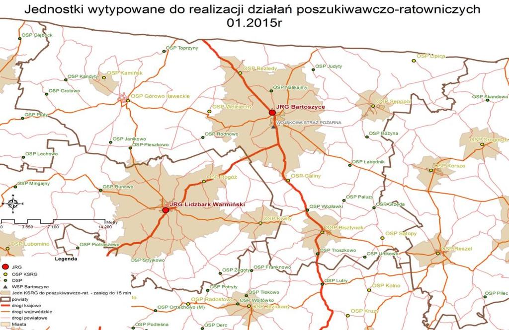 6.5. Organizacja działań poszukiwawczo- ratowniczych na terenie powiatu Na terenie powiatu bartoszyckiego do działań w zakresie poszukiwawczo ratowniczym w stopniu podstawowym realizują 4 jednostki