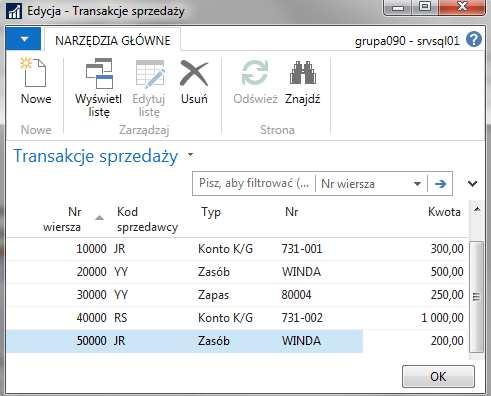 9. Zamknij tabelę 13. 10. Uruchom tabelę 50001, zauważ że wszystkie wystąpienia Kod sprzedawcy XX zostały zamienione na YY. 11. Zamknij tabelę 50001.