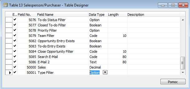 Następnie należy utworzyć FlowFilter w tabeli 13 Salesperson/Purchaser : 1.
