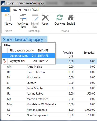 3.5 Sprawdzenie FlowFiltra Ćwiczenie krok po kroku: 1. Uruchom tabelę 13 Salesperson/Purchaser z Object Designera. 2.