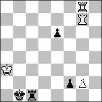 powtórzenia posunięć po 5 He1+? 6.Ka6 Hf1+ skutecznie obalaną przez 5 Hb5+!! 6.K:b5 [6.W:b5 Ha7 mat] 6 H:g8 i czarne wygrywają. Niedobre jest 5.Hc4? H:c4+ 6.S:c4 Hh1 -+) 5 H:b7+! (5 H:c1 6.