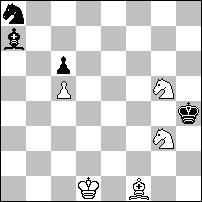 H:c2 i białe remisują: (10 Hb1+ 11.H:b1 K:b1 12.K:c5 g4 13.Kd4=). III nagroda I. AKOBIA (Gruzja) & P.
