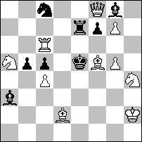 Maksimowskich, Šahs 1975: Kf5 Wg4 Gc8 Sf1 Sh4 Pc4 Pf6 Pg3 Pg7 - Kh3 Sc3 Sh8 Pd6 Pe5 Ph6. #2 (9+6). 1.Wf4/We4/Wg5/Wg6? e4/sc~/h5/sf7! 1.Wd4! 1.Wa5 [W~]? d3! 1.Wb5? d3 2.