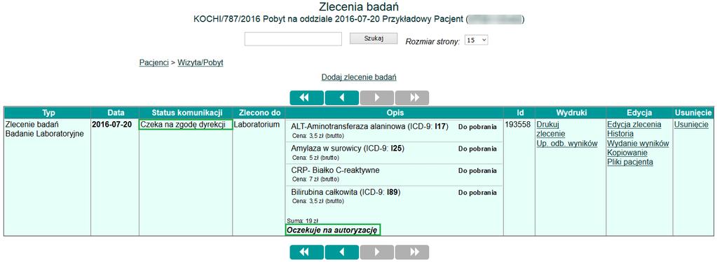 5. Po wybraniu badań ('Rys. 4') oraz wpisaniu niezbędnych informacji należy zatwierdzić formularz poprzez przycisk 'ok'. Zlecenie zostało dodane.