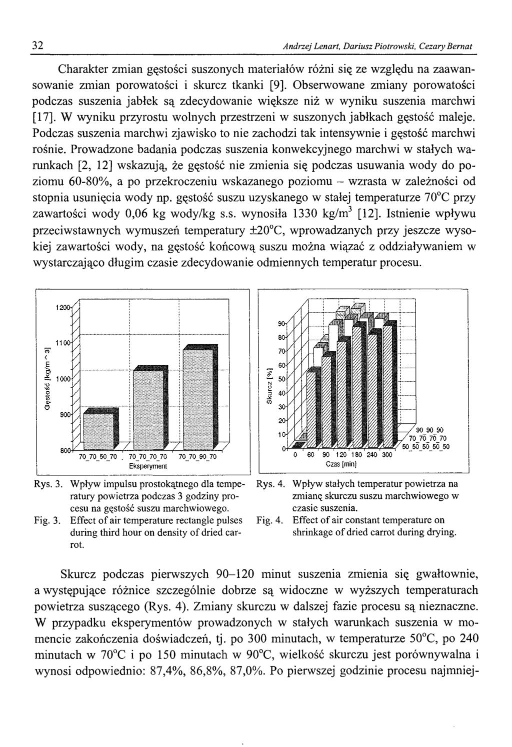 32 Andrzej Lenart, Dariusz Piotrowski, Cezary Bernat Charakter zmian gęstości suszonych materiałów różni się ze względu na zaawansowanie zmian porowatości i skurcz tkanki [9].