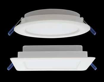 Cienkie oprawy LED Downlight EcoMax Zaprojektowane dla osiągnięcia płaskiej obudowy Dostępne w wersji okrągłej i kwadratowej Wbudowany zasilacz ułatwiający montaż Oferowane w dwóch wymiarach i mocach