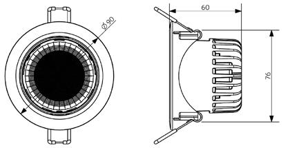 Parametry techniczne Trwałość (L70B50) 50 000 Trwałość (L80B50) 30 000 Liczba cykli włączania i wyłączania 100 000 Spójność kolorów (SDCM) 4 Możliwość ściemniania Tak (Triac) Kąt świecenia 40 Max.