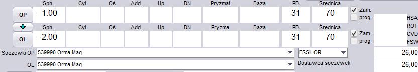 należy kliknąć na przycisk Wpisz soczewkę do zlecenia.