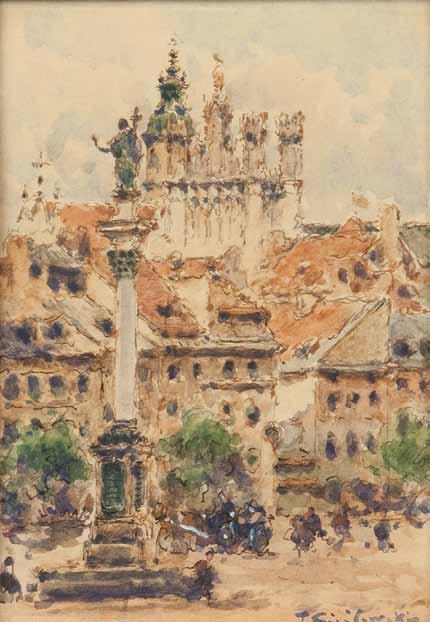 11 Tadeusz Cieślewski (ojciec) (1870 Warszawa 1956 Warszawa) Plac zamkowy w Warszawie akwarela/papier, 20 x