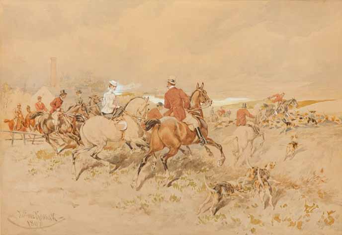 19 Juliusz Kossak (1824 Nowy Wiślicz 1899 Kraków) Polowanie PAR FORCE, 1897 r.