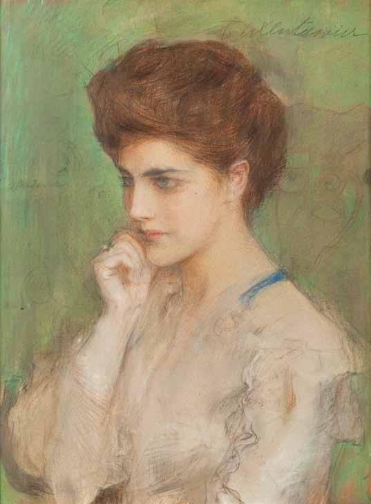 22 Teodor Axentowicz (1859 Braszow 1938 Kraków) Zadumana, ok. 1910 r. pastel/papier, 63,5 x 47 cm sygnowany p. d.: 'T.